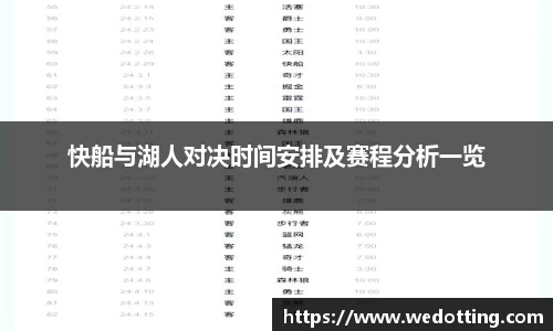 快船与湖人对决时间安排及赛程分析一览